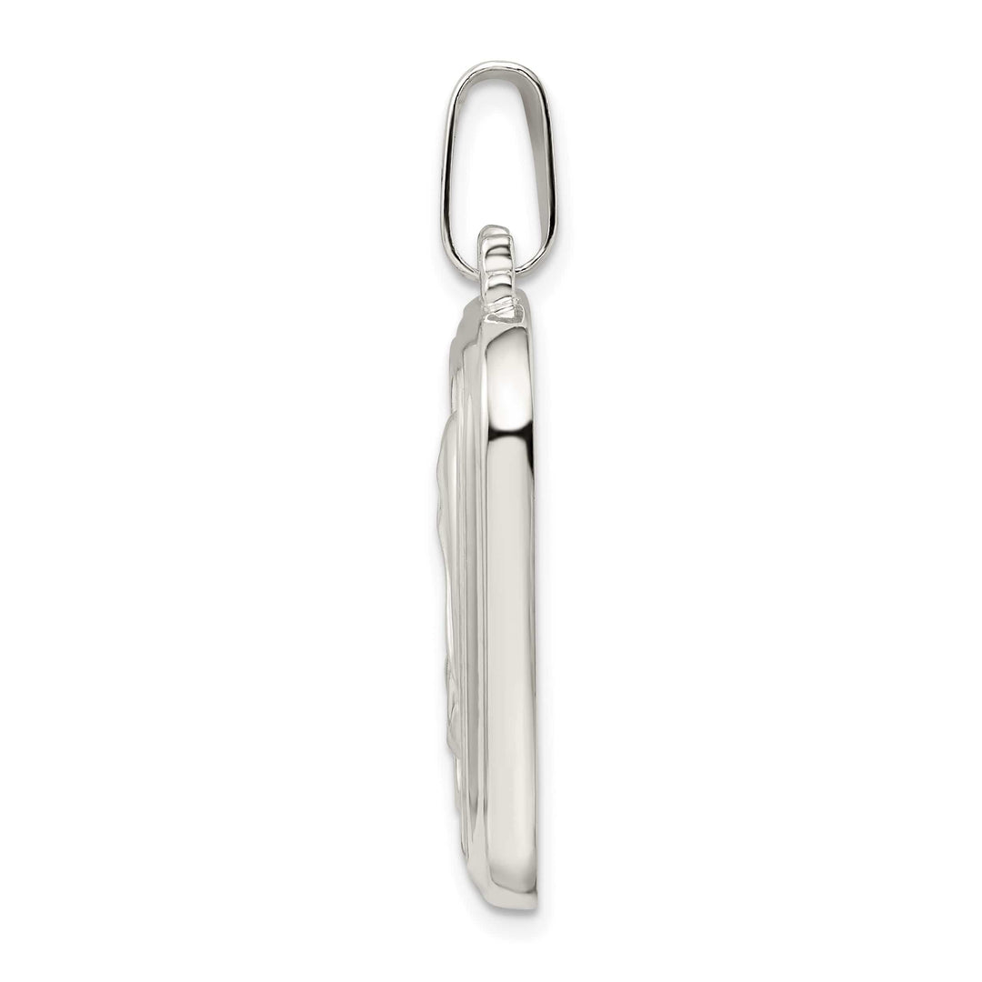 Sterling Silver Satin and Polished Mary with Hail Mary Prayer Pendant