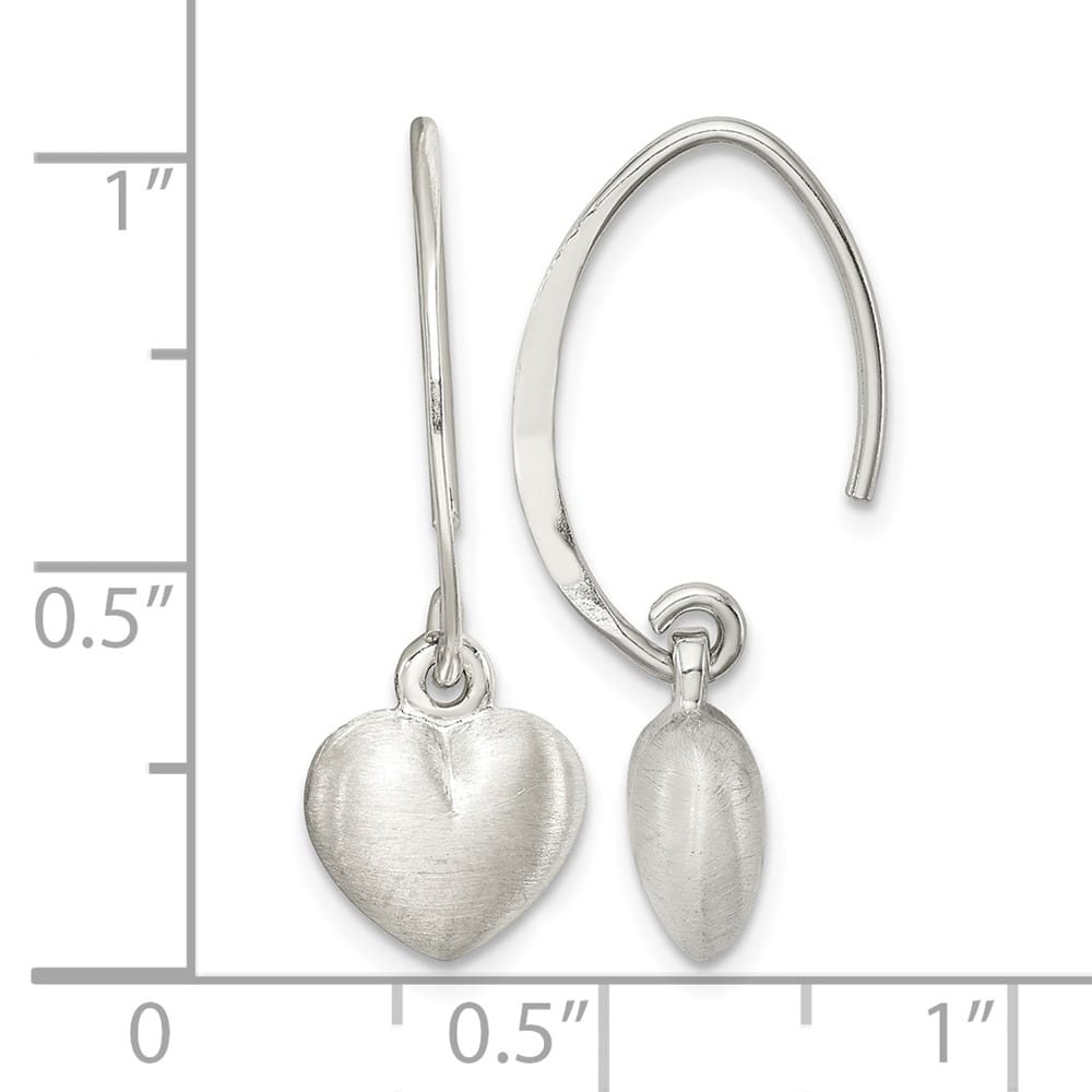 Sterling Silver Satin Heart Dangle Threader Earrings