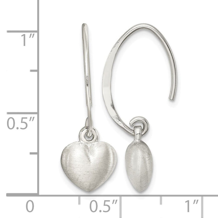 Sterling Silver Satin Heart Dangle Threader Earrings