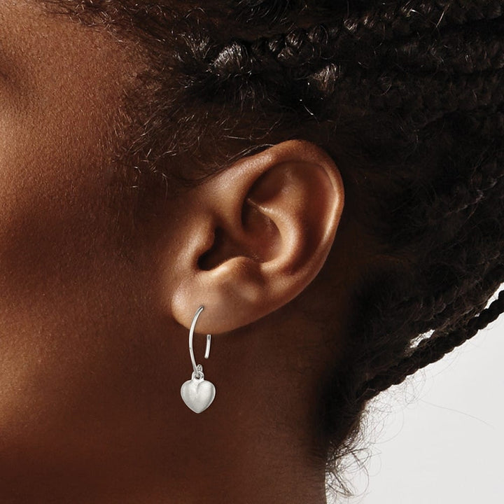 Sterling Silver Satin Heart Dangle Threader Earrings