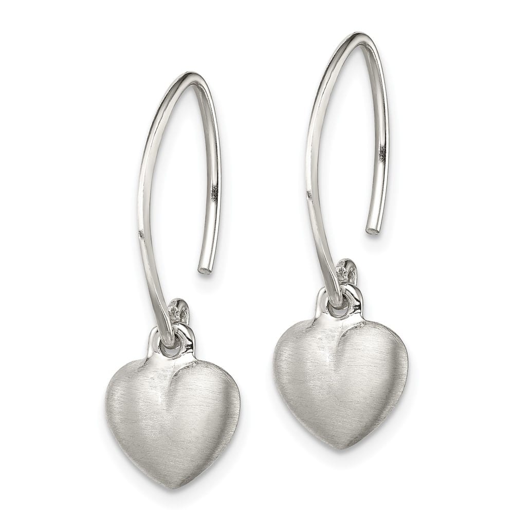 Sterling Silver Satin Heart Dangle Threader Earrings
