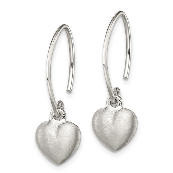 Sterling Silver Satin Heart Dangle Threader Earrings