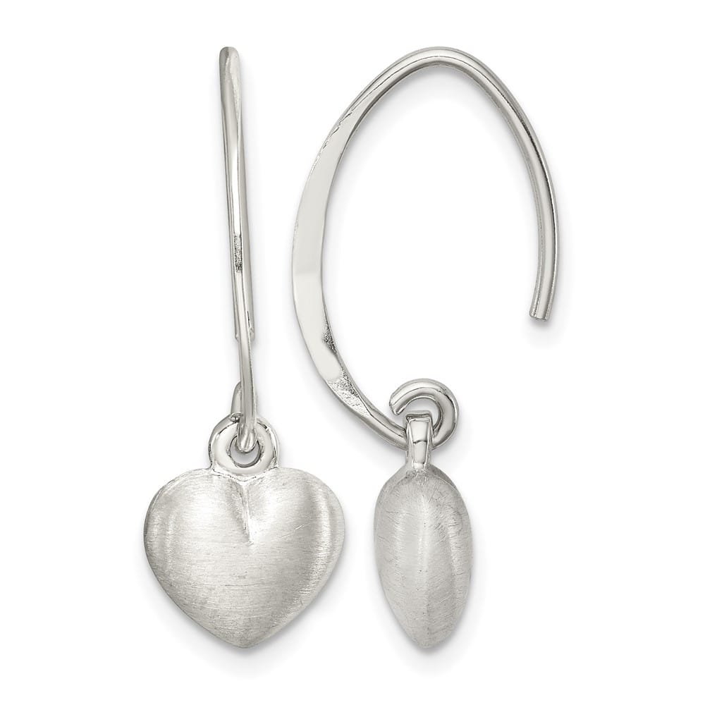 Sterling Silver Satin Heart Dangle Threader Earrings