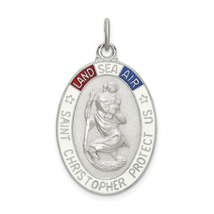 Sterling Silver Satin/Polished/D/C Enamel St Christopher Medal