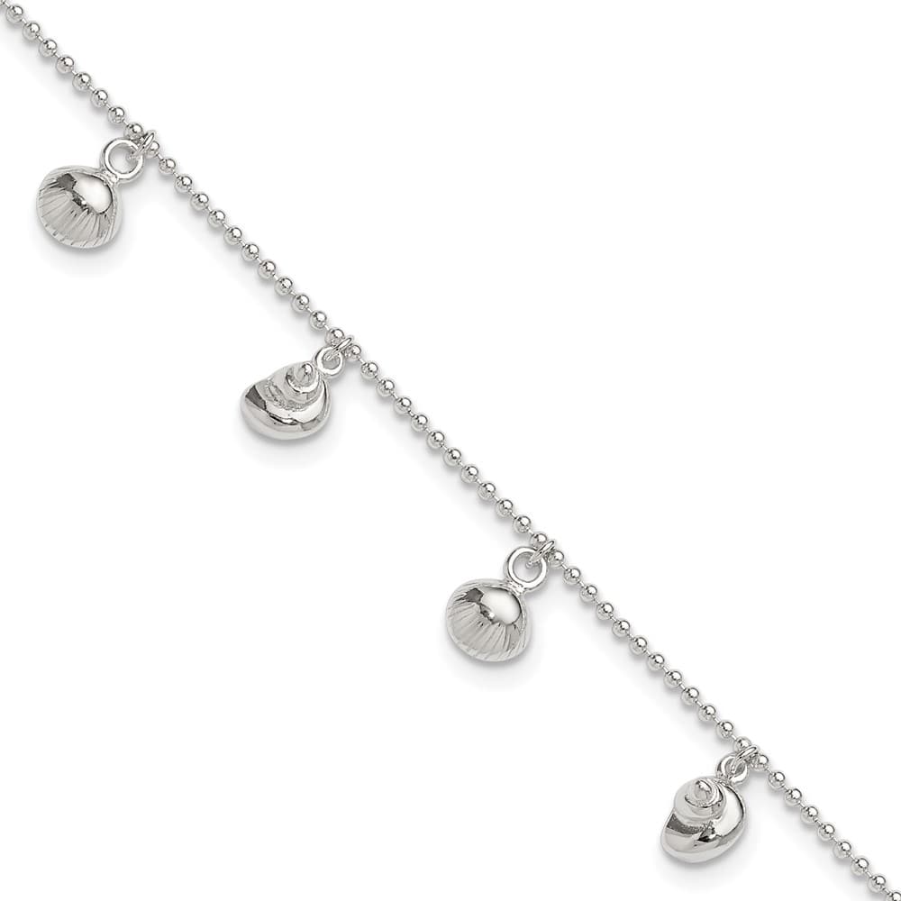 Sterling Silver Sea Shells Anklet — .925 sterling silver, 9 inches long, 1 inch extension, 2 mm wide, lobster clasp, 5.99 g