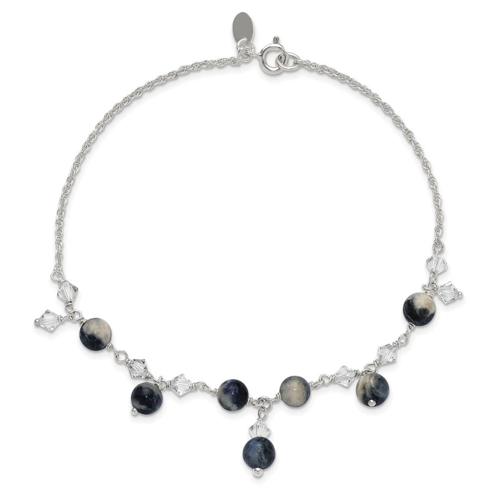 Sterling Silver Shadow Crystal and Lapis Anklet