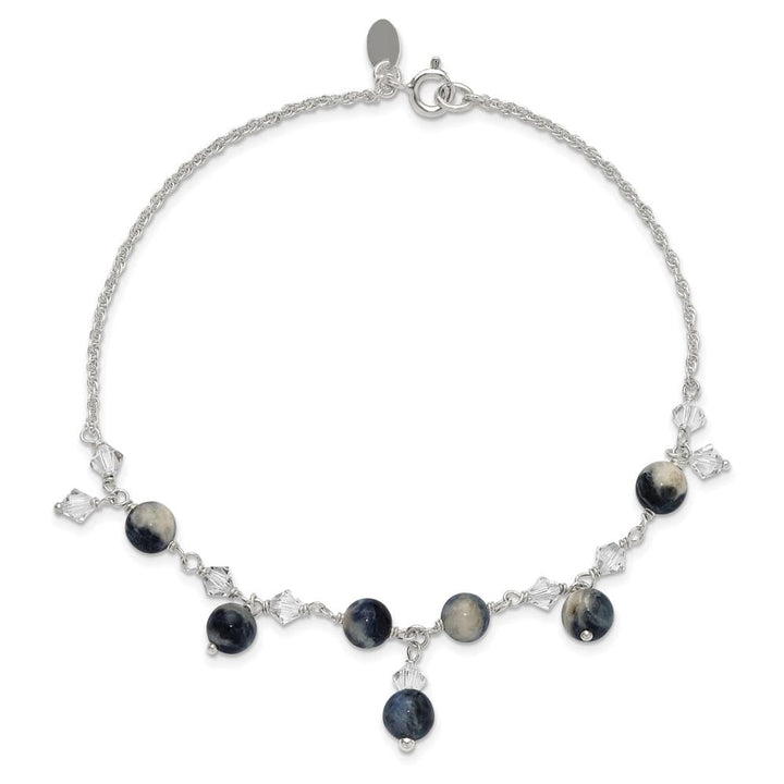 Sterling Silver Shadow Crystal and Lapis Anklet
