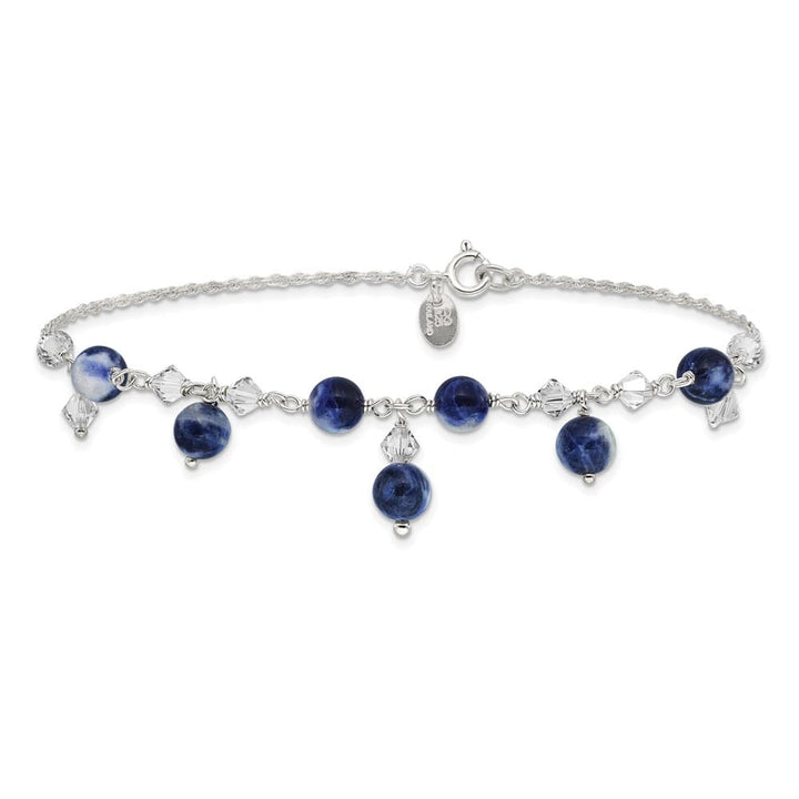 Sterling Silver Shadow Crystal and Lapis Anklet