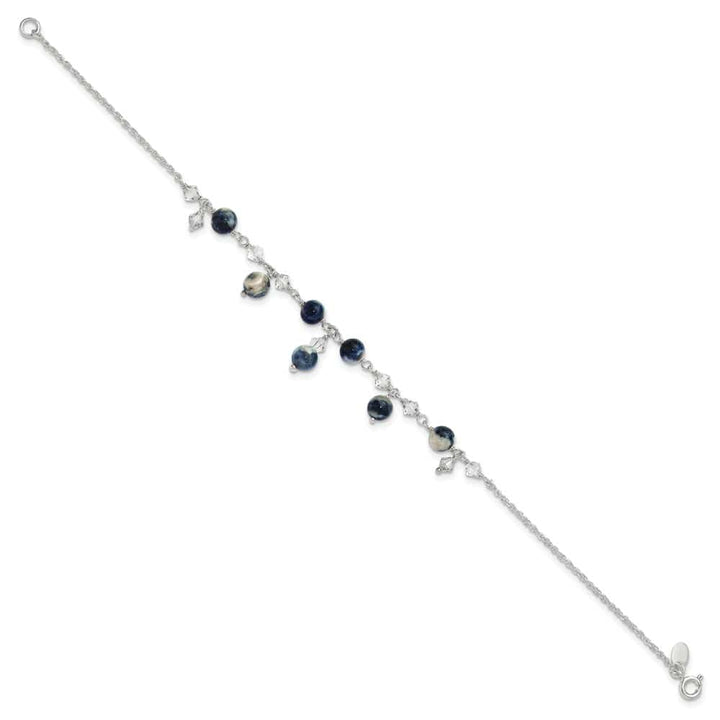 Sterling Silver Shadow Crystal and Lapis Anklet
