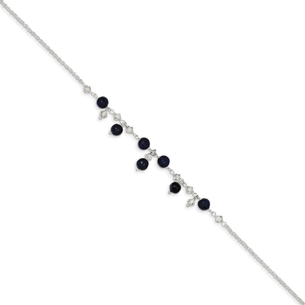 Sterling Silver Shadow Crystal and Lapis Anklet