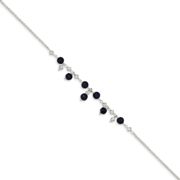 Sterling Silver Shadow Crystal and Lapis Anklet