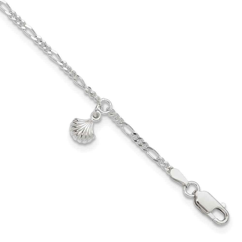 Sterling Silver Shell Dangle Anklet — .925 sterling silver, 10 inches long, 1 inch extension, 2 mm wide, lobster clasp, 2.72 g