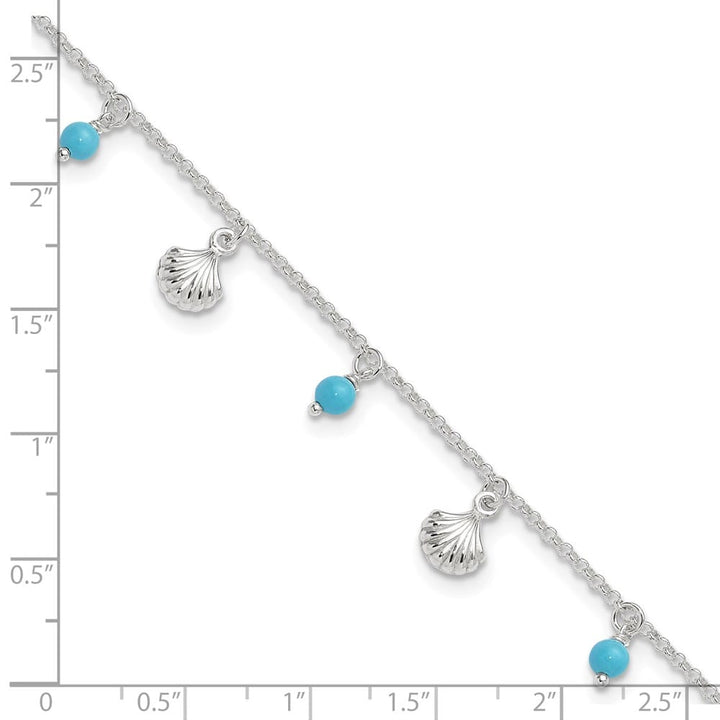 Sterling Silver Shells and Aqua Beads Anklet