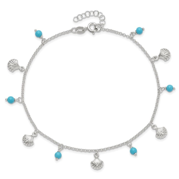 Sterling Silver Shells and Aqua Beads Anklet