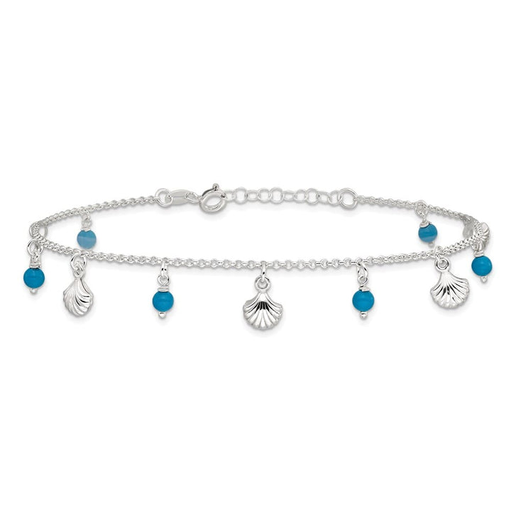 Sterling Silver Shells and Aqua Beads Anklet