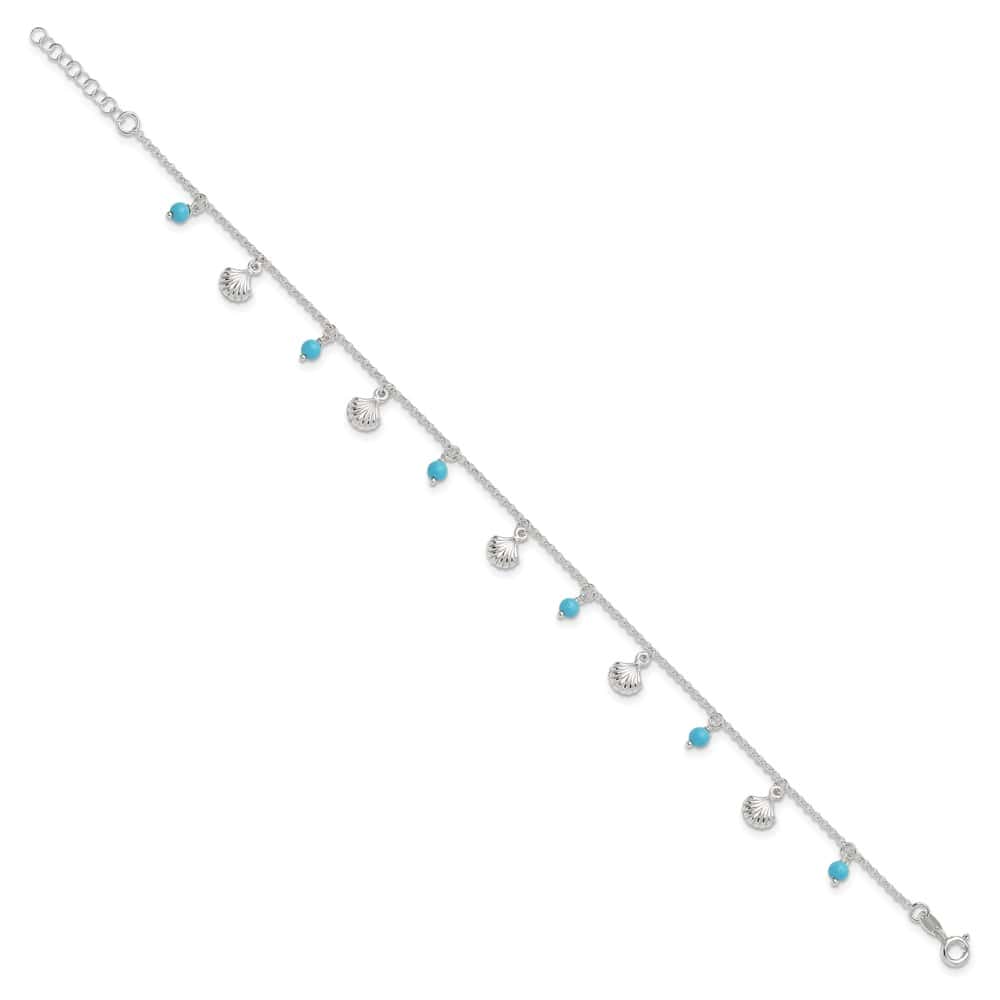 Sterling Silver Shells and Aqua Beads Anklet