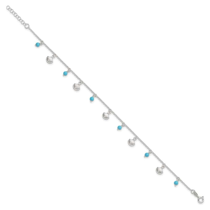 Sterling Silver Shells and Aqua Beads Anklet