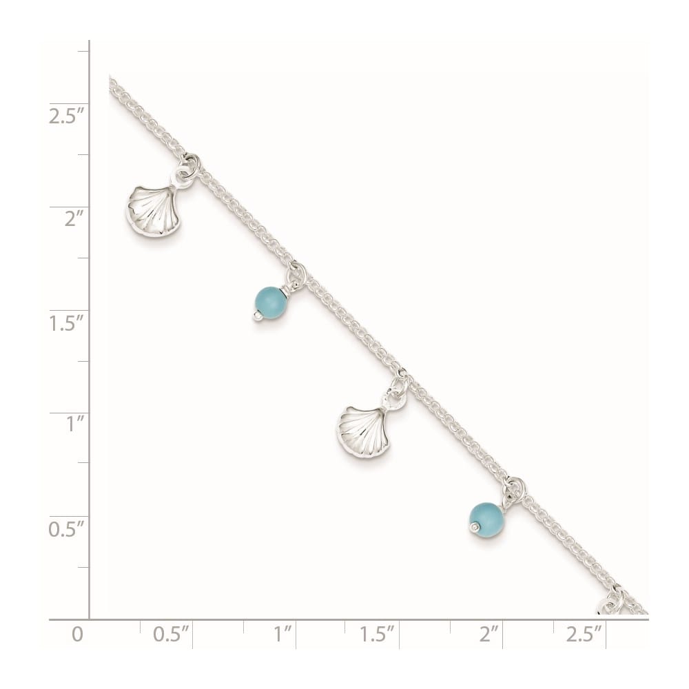Sterling Silver Shells and Aqua Beads Anklet