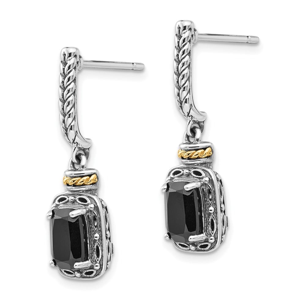Sterling Silver Shey Couture Antiqued Black Onyx Post Dangle Earrings, view 2 of 4