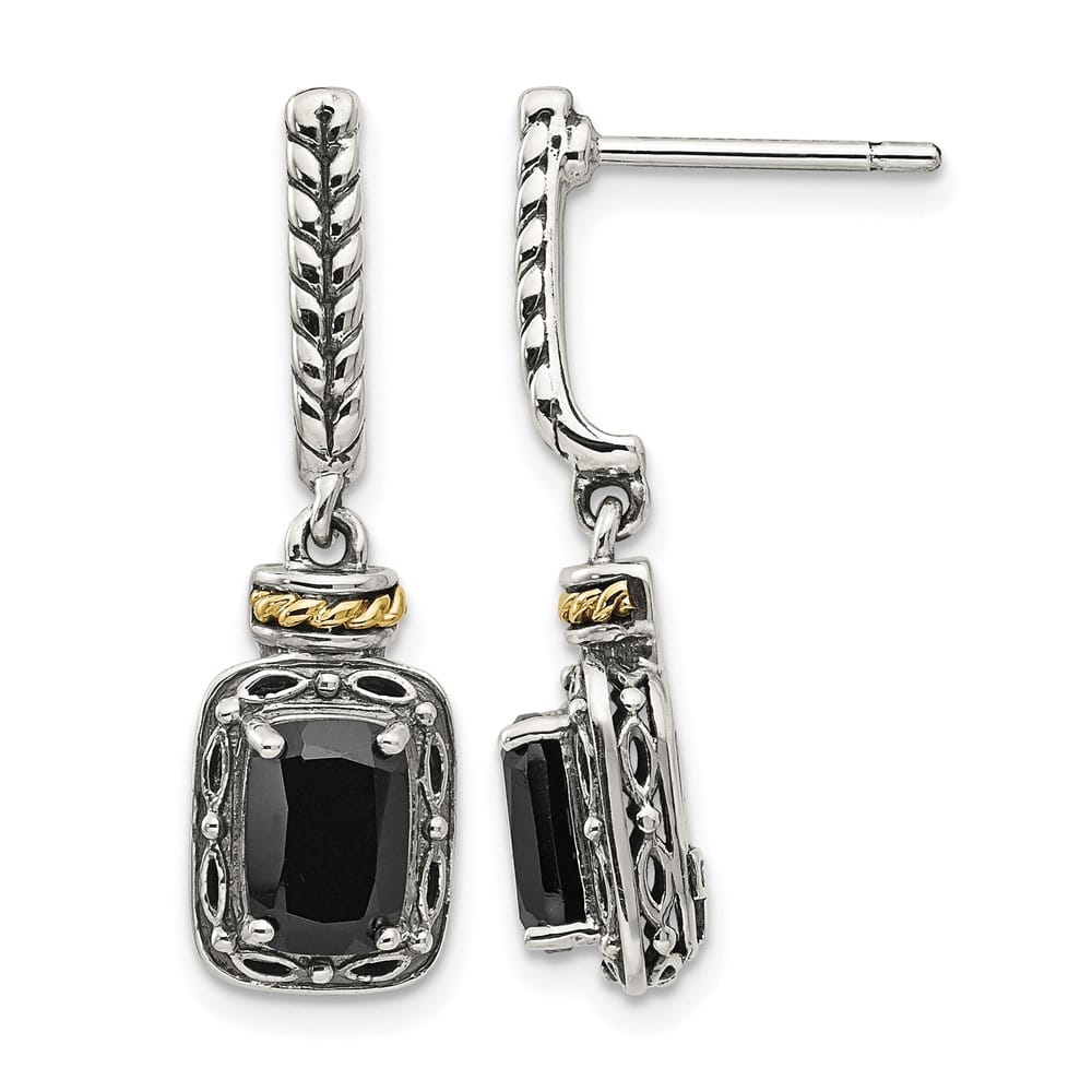 Sterling Silver Shey Couture Antiqued Black Onyx Post Dangle Earrings, view 1 of 4