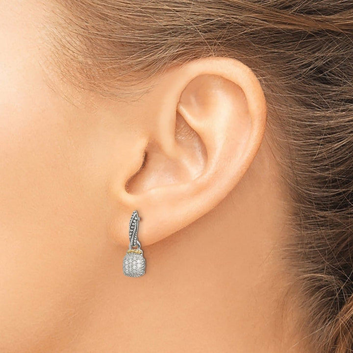 Sterling Silver Shey Couture Antiqued Diamond Dangle Post Earrings, view 3 of 4
