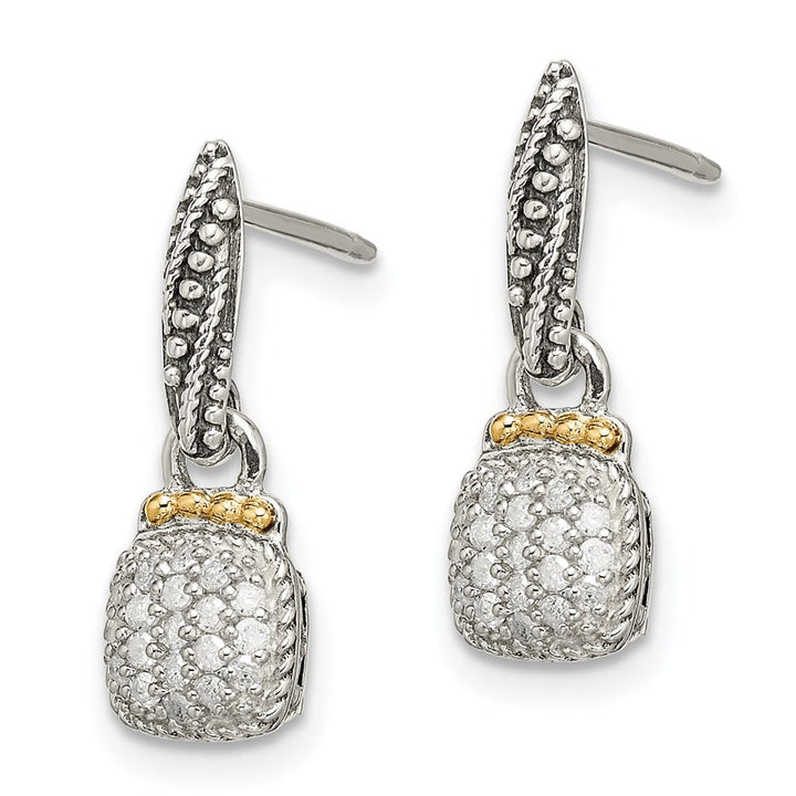 Sterling Silver Shey Couture Antiqued Diamond Dangle Post Earrings, view 2 of 4