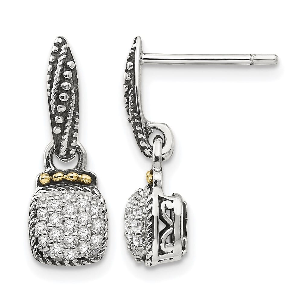 Sterling Silver Shey Couture Antiqued Diamond Dangle Post Earrings, view 1 of 4
