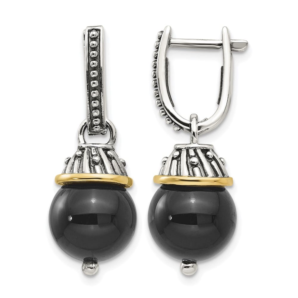 Sterling Silver Shey Couture Black Onyx Hinged Hoop Dangle Earrings, view 1 of 4
