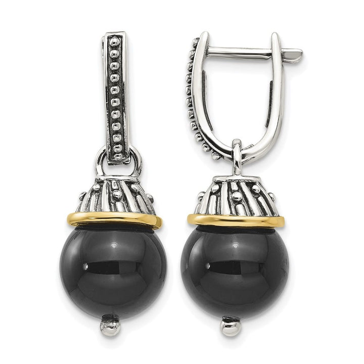 Sterling Silver Shey Couture Black Onyx Hinged Hoop Dangle Earrings, view 1 of 4