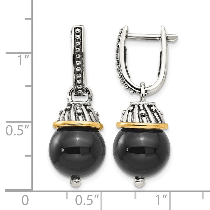 Sterling Silver Shey Couture Black Onyx Hinged Hoop Dangle Earrings, view 4 of 4
