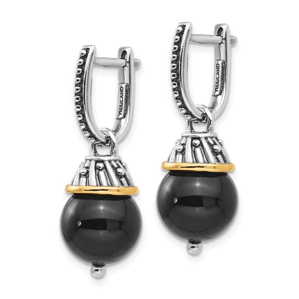 Sterling Silver Shey Couture Black Onyx Hinged Hoop Dangle Earrings, view 2 of 4
