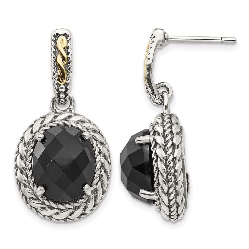 Sterling Silver Shey Couture Black Onyx Post Dangle 28 mm Earrings, view 1 of 4