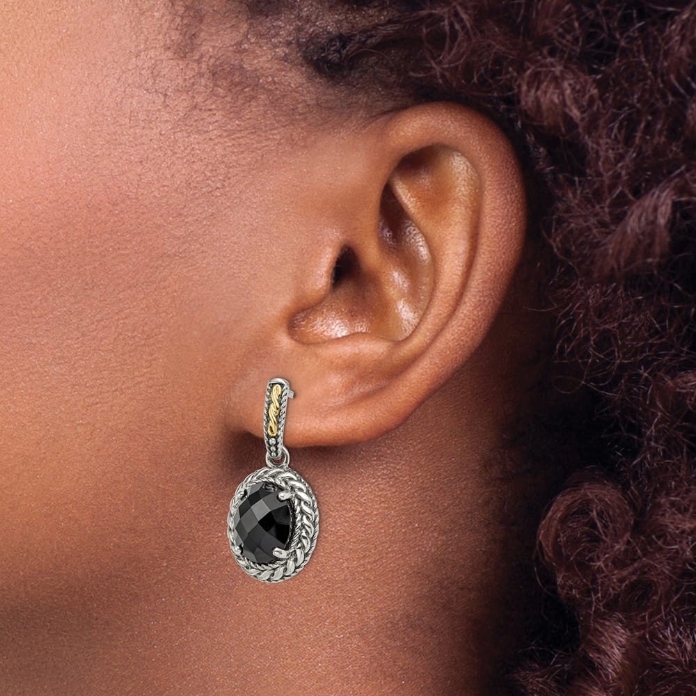 Sterling Silver Shey Couture Black Onyx Post Dangle 28 mm Earrings, view 3 of 4