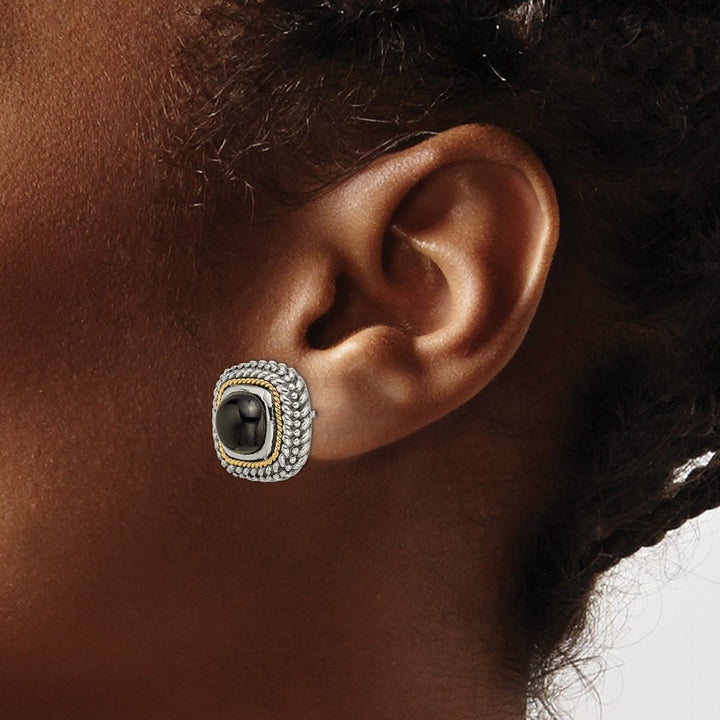 Sterling Silver Shey Couture Cabochon Black Onyx Post Earrings, view 3 of 4