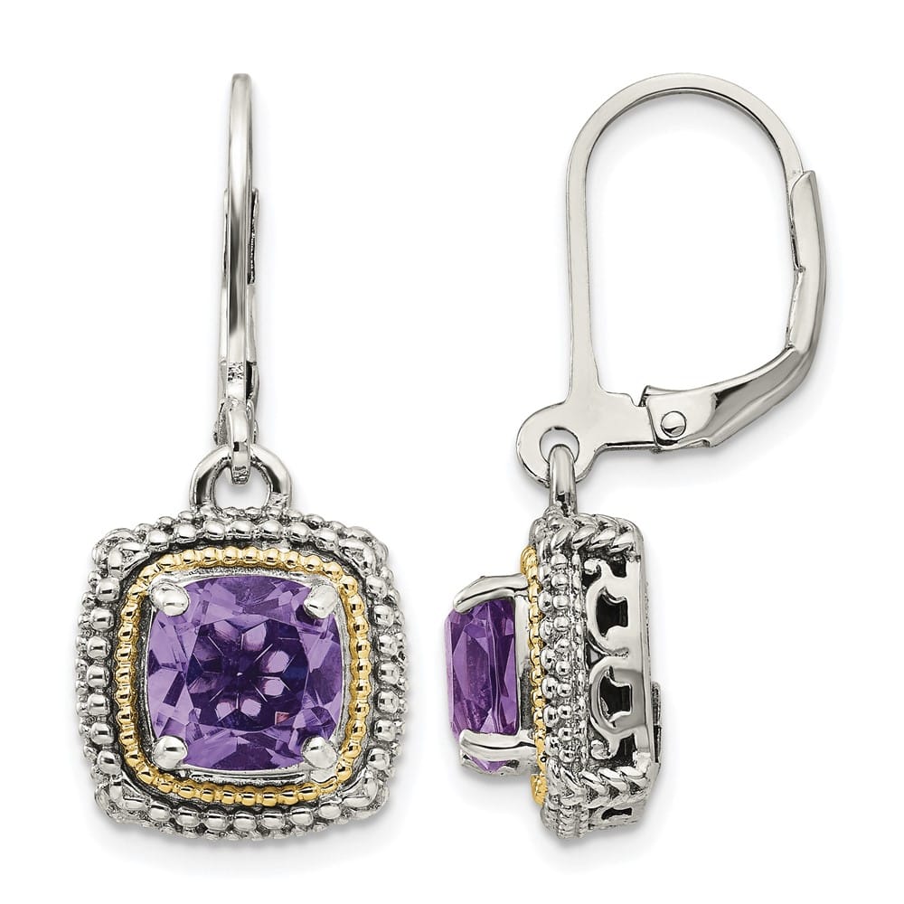 Sterling Silver Shey Couture Cushion Amethyst Leverback Earrings, view 1 of 4