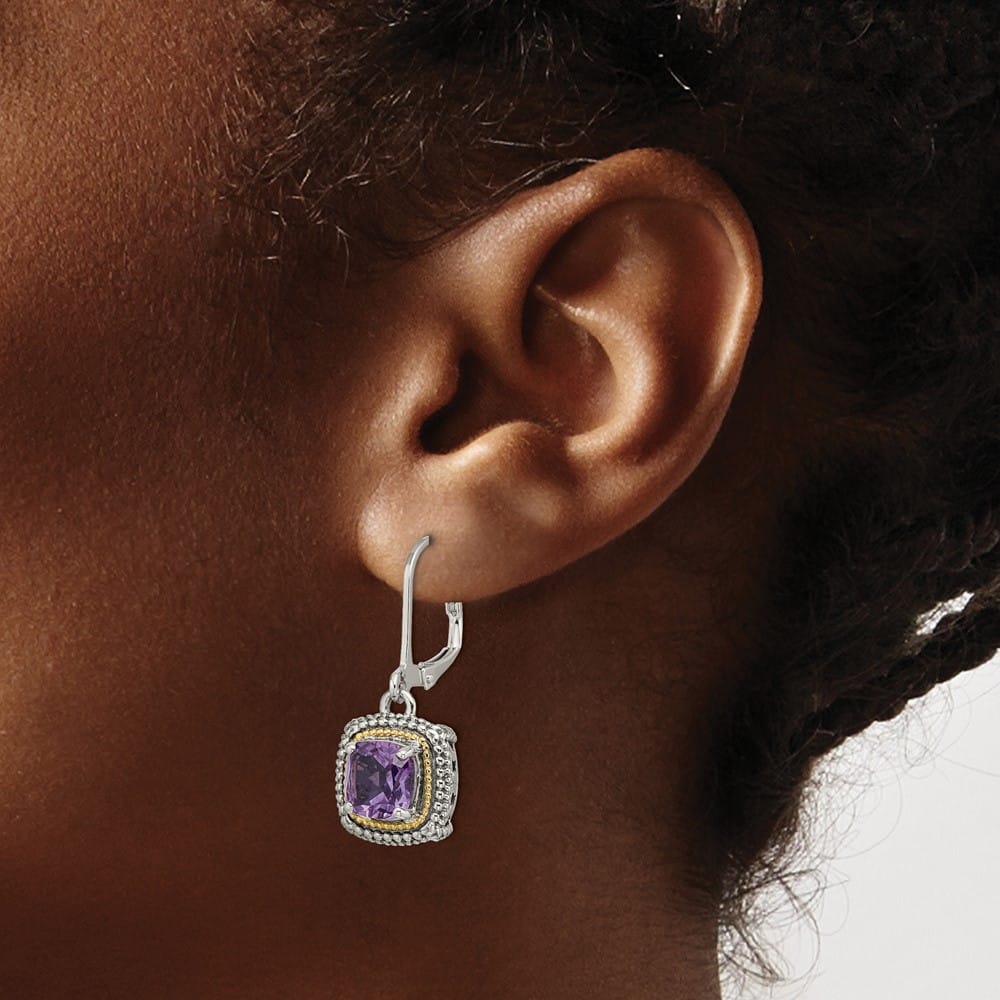 Sterling Silver Shey Couture Cushion Amethyst Leverback Earrings, view 3 of 4