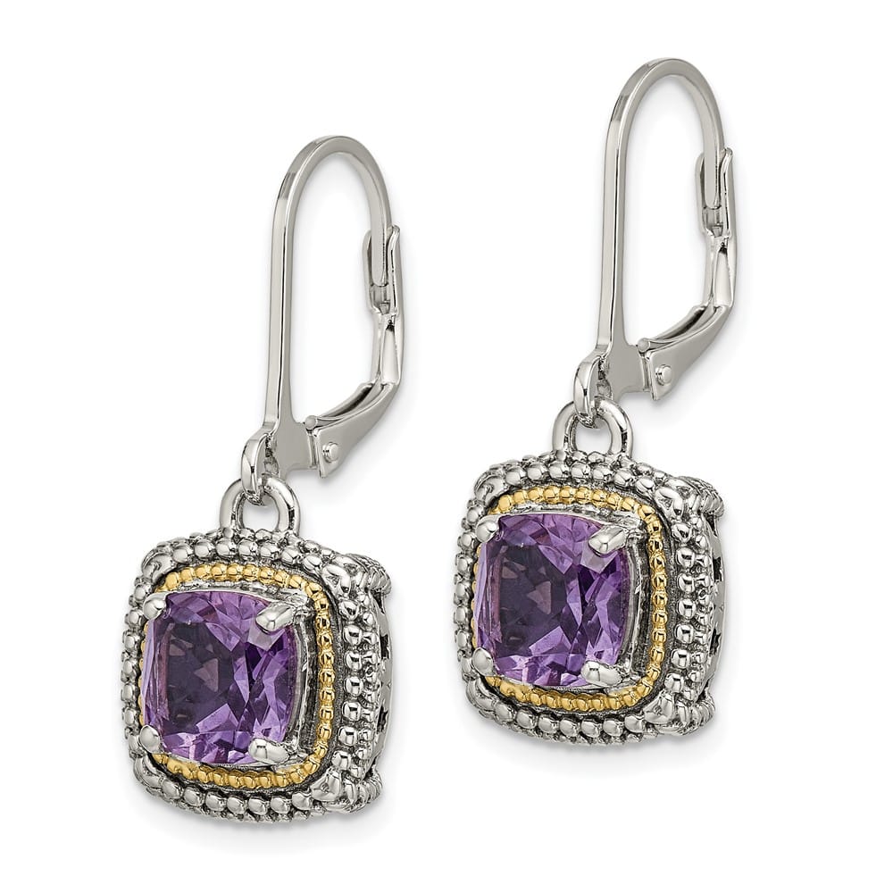 Sterling Silver Shey Couture Cushion Amethyst Leverback Earrings, view 2 of 4