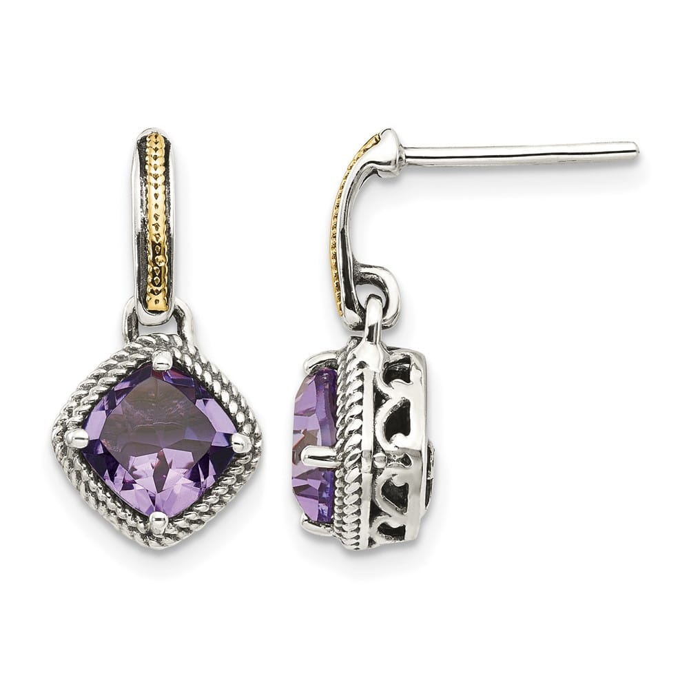 Sterling Silver Shey Couture Cushion Amethyst Post Dangle Earrings, view 1 of 4