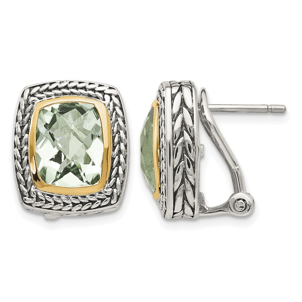 Sterling Silver Shey Couture Cushion Bezel Green Omega Back Earrings, view 1 of 4