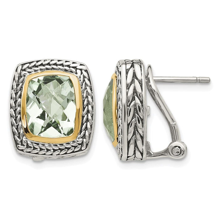 Sterling Silver Shey Couture Cushion Bezel Green Omega Back Earrings, view 1 of 4