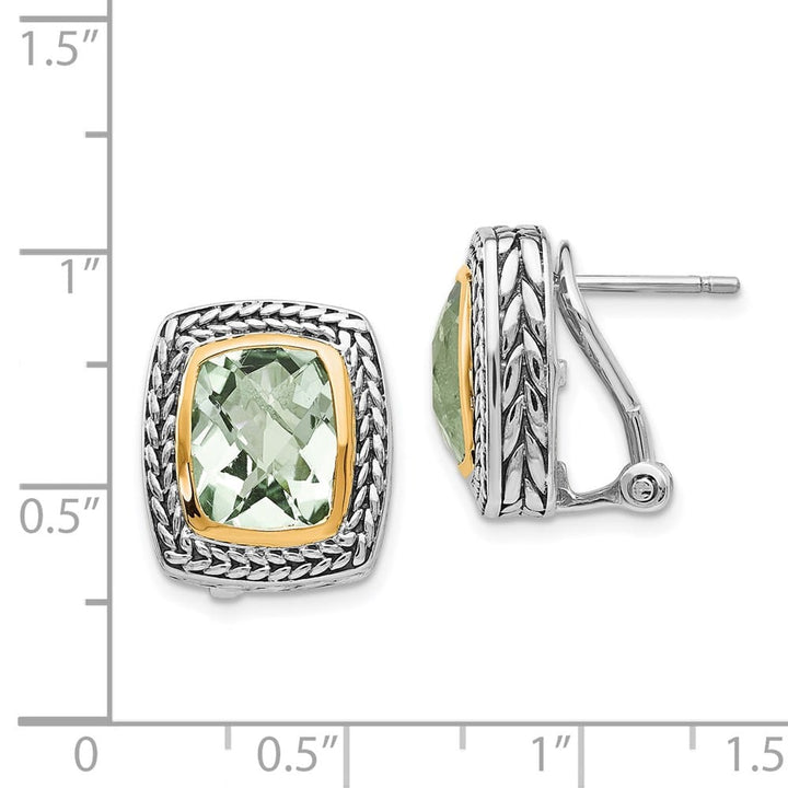Sterling Silver Shey Couture Cushion Bezel Green Omega Back Earrings, view 4 of 4
