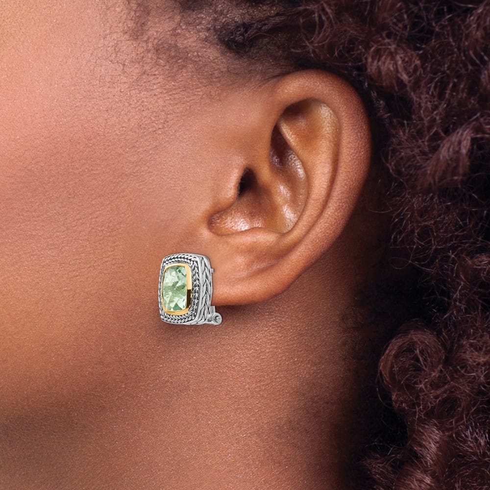 Sterling Silver Shey Couture Cushion Bezel Green Omega Back Earrings, view 3 of 4