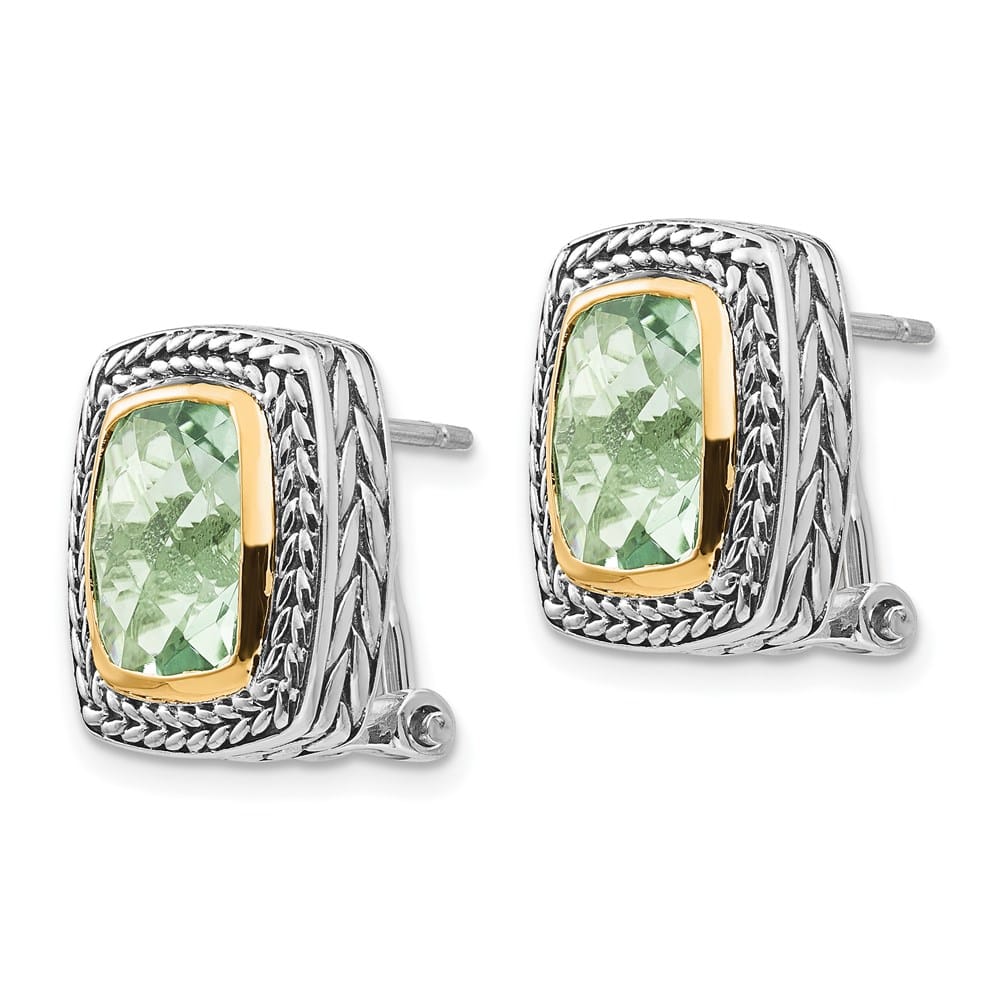 Sterling Silver Shey Couture Cushion Bezel Green Omega Back Earrings, view 2 of 4