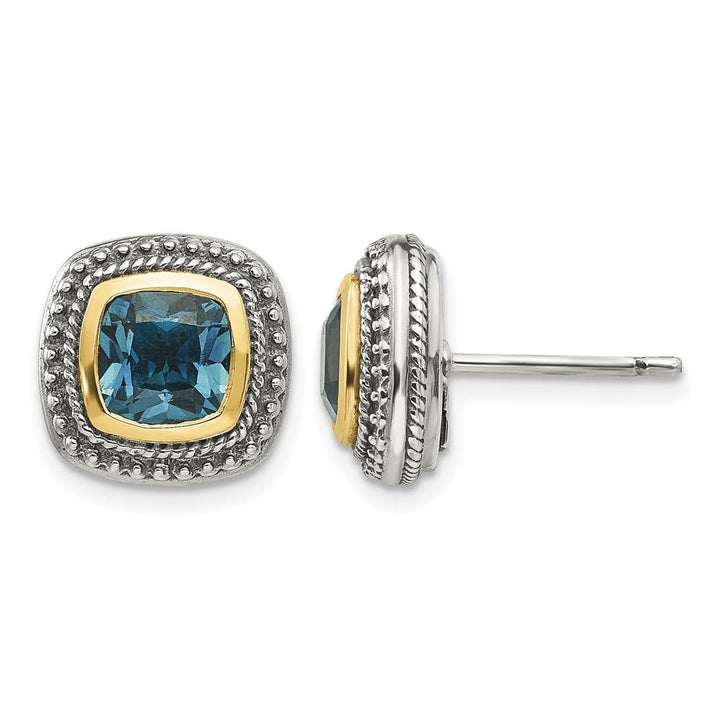 Sterling Silver Shey Couture Cushion London Blue Topaz Post Earrings, view 1 of 4