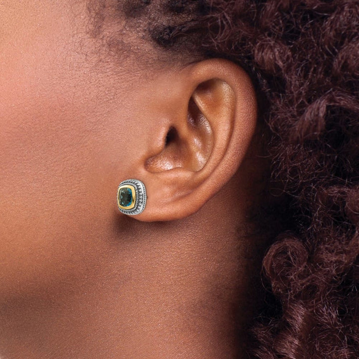 Sterling Silver Shey Couture Cushion London Blue Topaz Post Earrings, view 3 of 4