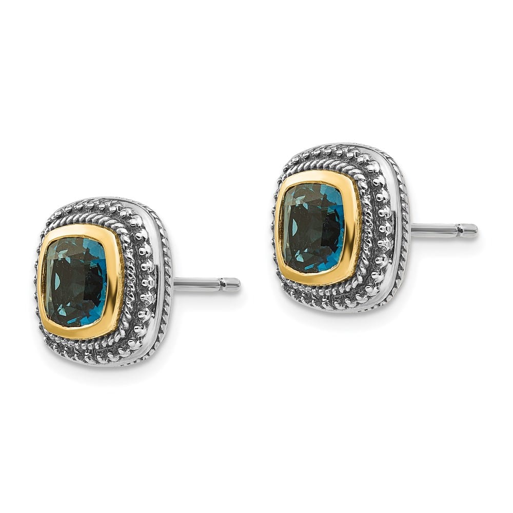 Sterling Silver Shey Couture Cushion London Blue Topaz Post Earrings, view 2 of 4