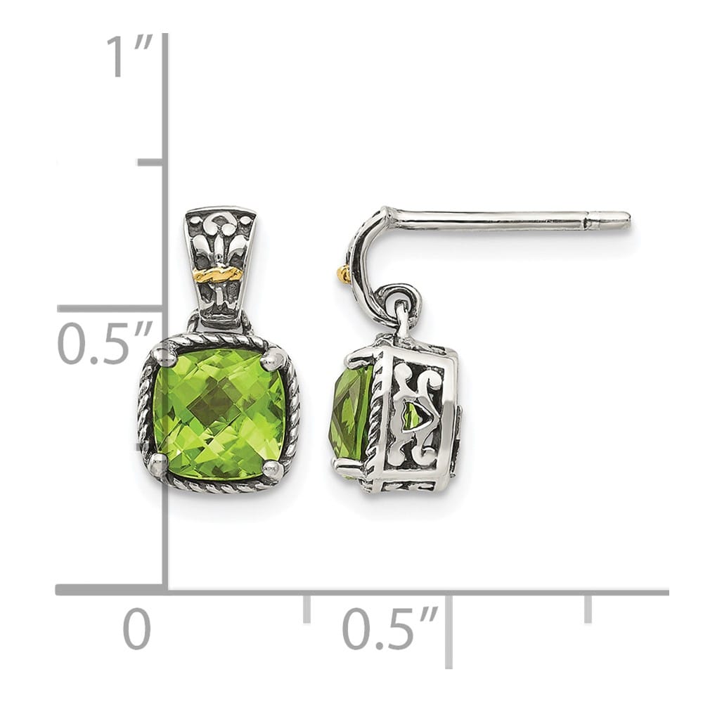 Sterling Silver Shey Couture Cushion Peridot Dangle Post Earrings, view 4 of 4