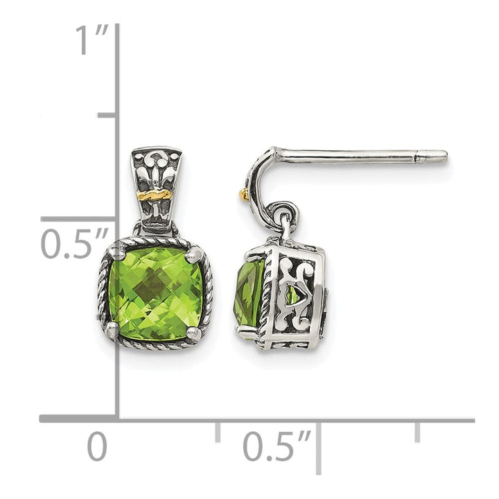Sterling Silver Shey Couture Cushion Peridot Dangle Post Earrings, view 4 of 4