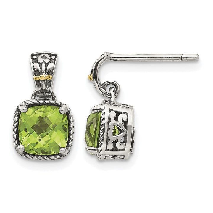 Sterling Silver Shey Couture Cushion Peridot Dangle Post Earrings, view 1 of 4