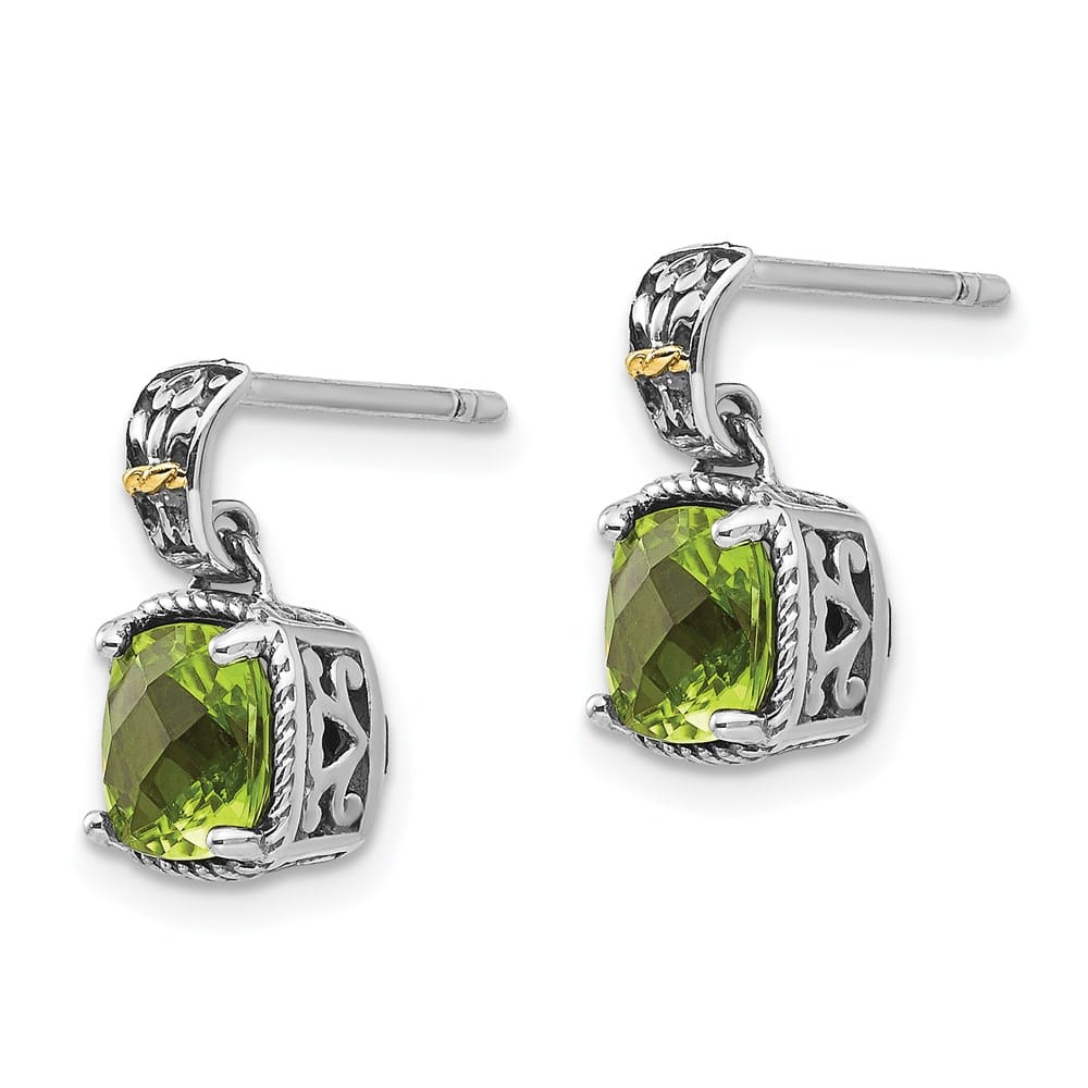 Sterling Silver Shey Couture Cushion Peridot Dangle Post Earrings, view 2 of 4